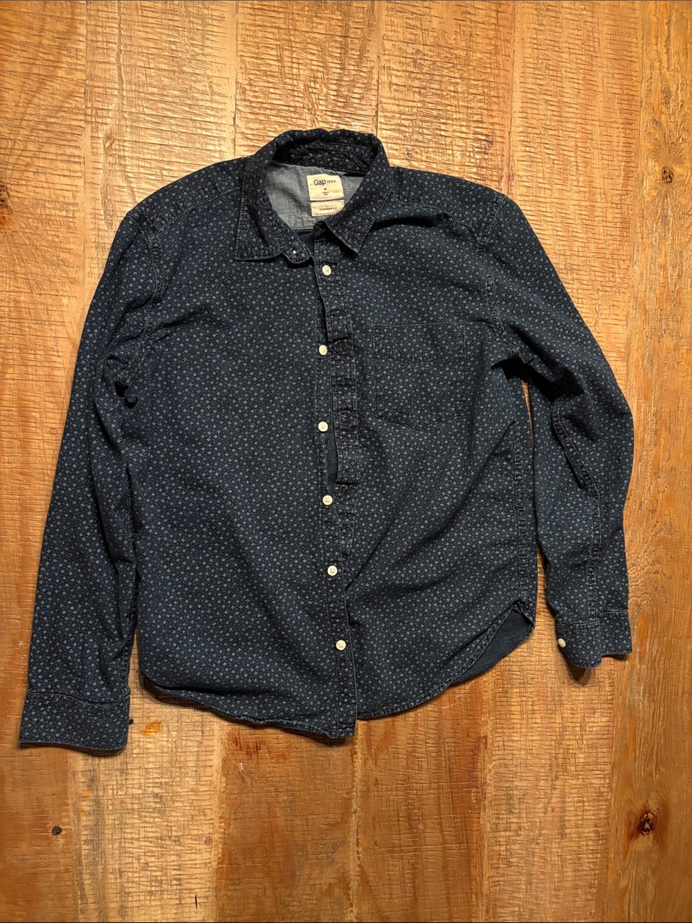 GAP Dark Navy Button-Down Shirt with Micro Print